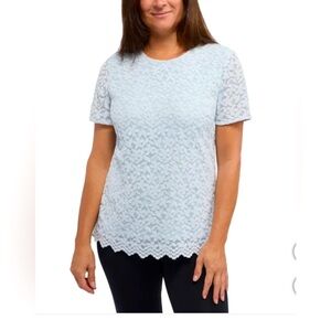 Teddi Rose Ladies' light blue Floral Lace Short Sleeve Fully Lined Top SZ-L
